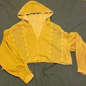 Free People Mustard Yellow Slouch Crop Hoodie